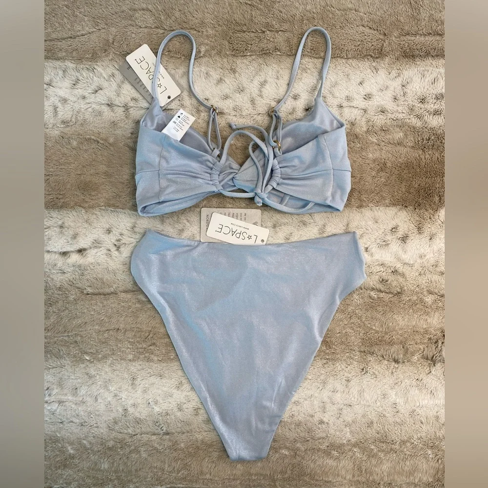 NWT💕L*SPACE Shimmer Ringo Bikini Top & Nancy Lee Bitsy Swim Bottoms in Sky Blue